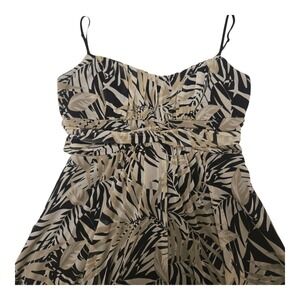 Ruby Rox Womens Tropical Palm Leaf Empire Waist Mini Dress Black Tan L Y2K Beach